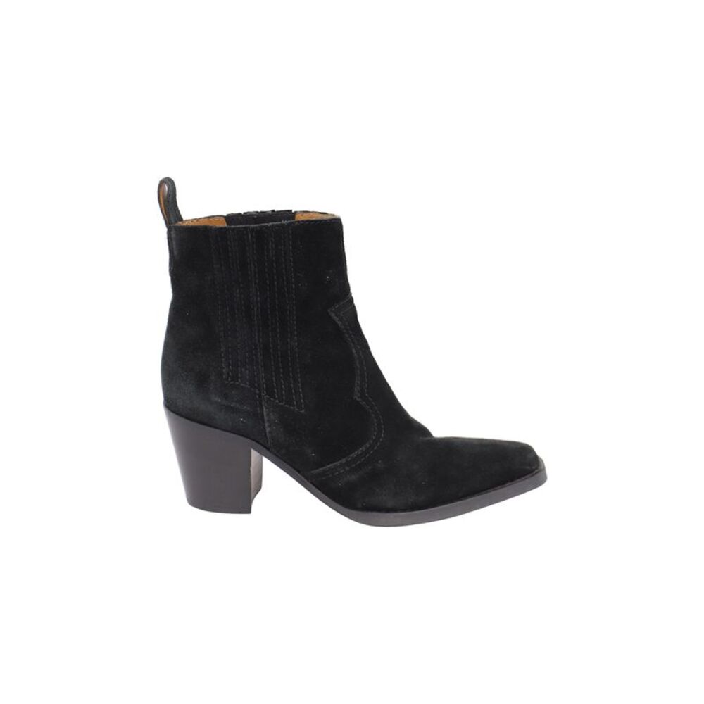 Ganni Western Style Ankle Boots in Black Suede